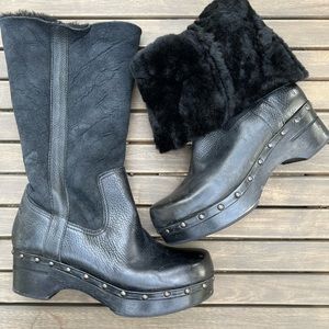 Frye Black Leather and Fur Women's Boots